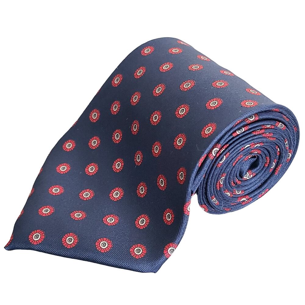 Oscar de La Renta Navy Blue Red Floral 100% Silk Neck Tie Made in USA